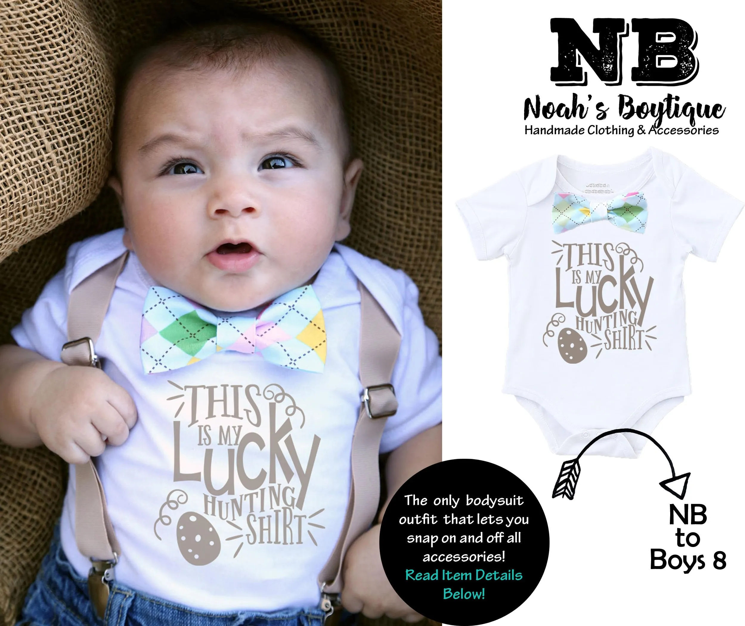 Baby Boy Easter Outfit with Bow Tie and Cute Saying