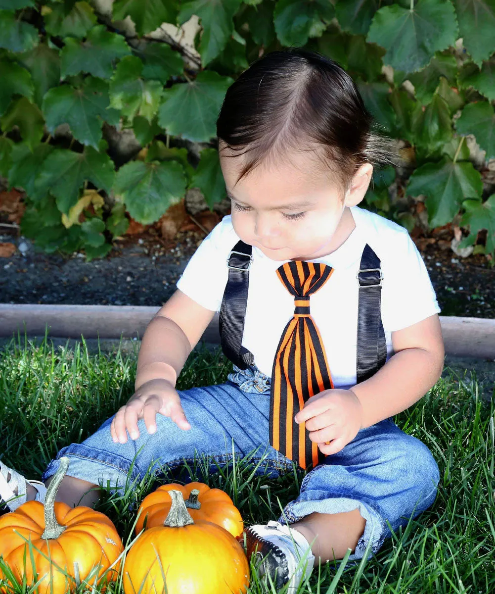 Baby Boy Halloween Outfit Orange and Black Tie with Suspenders