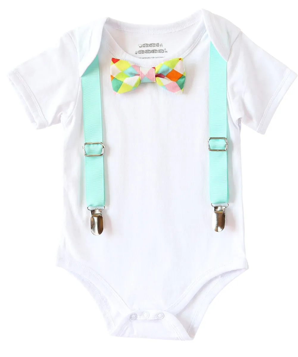 Baby Boy Outfit with Tie and Suspenders Neon