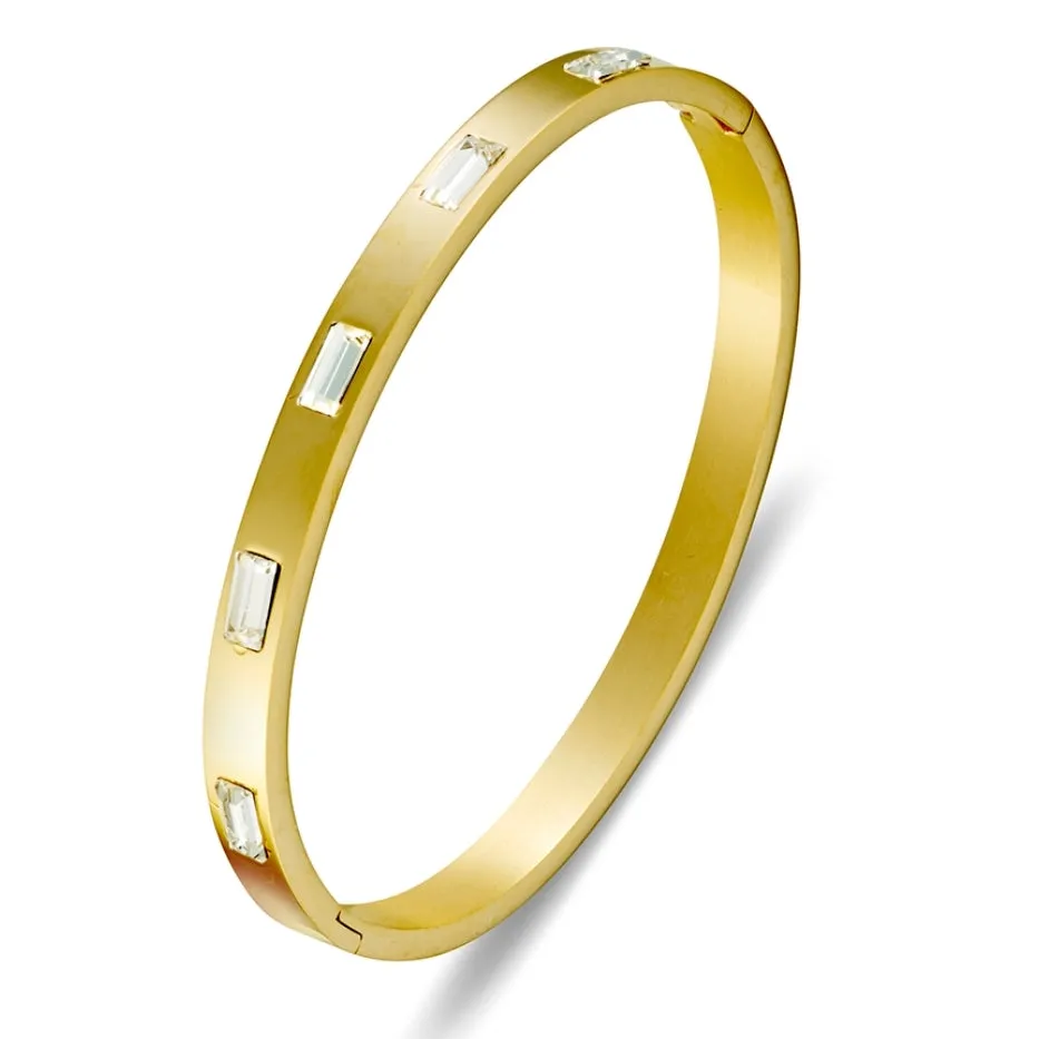 Baguette Cubic Zirconia Bangle Gold