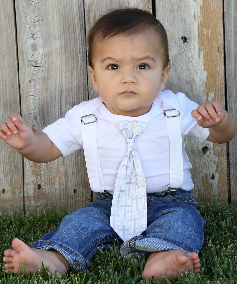 Baptism Outfits for Baby Toddler Boys Cross Tie with Suspenders