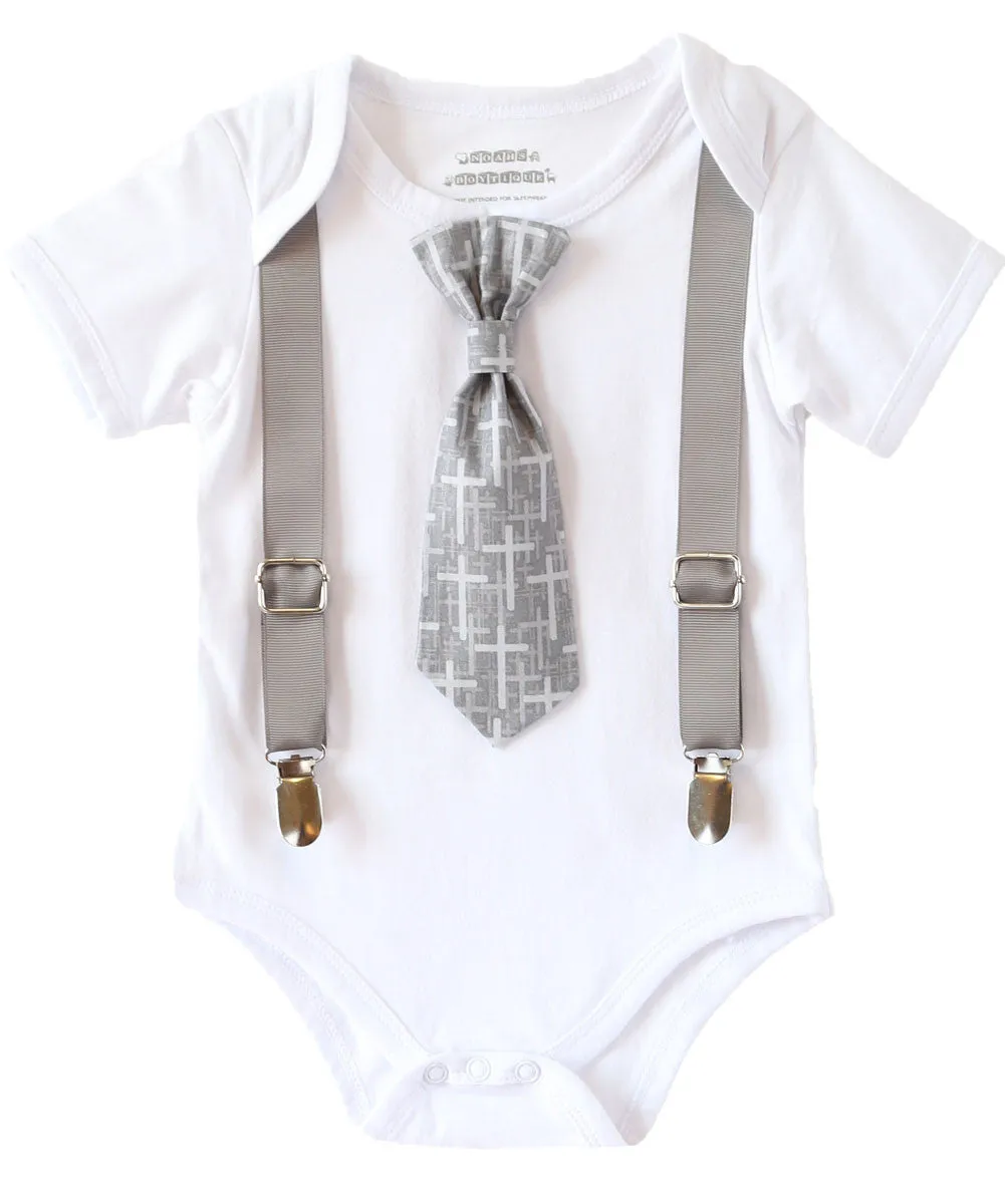 Baptism Outfits for Baby Toddler Boys Cross Tie with Suspenders