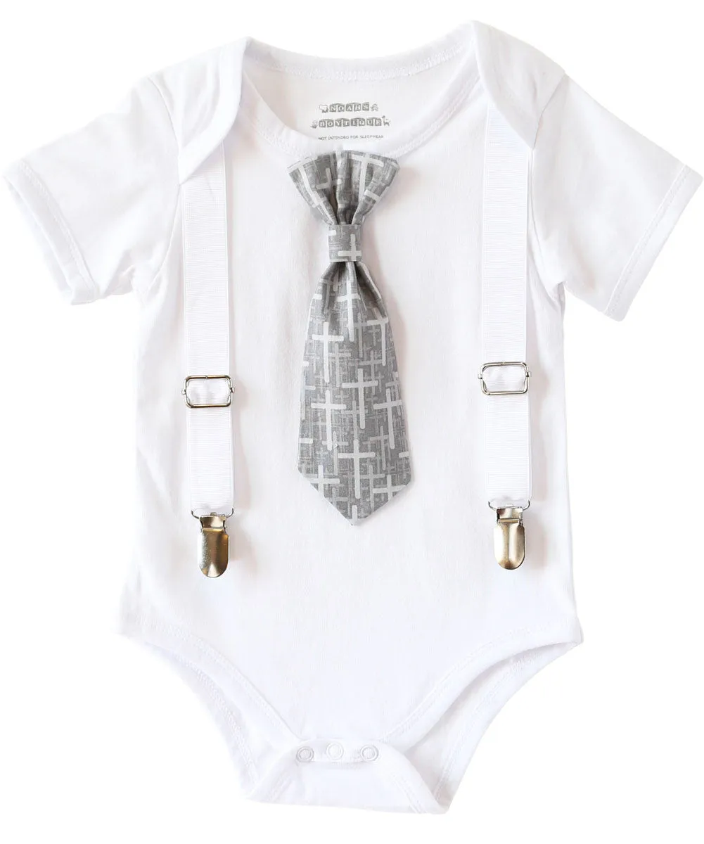 Baptism Outfits for Baby Toddler Boys Cross Tie with Suspenders