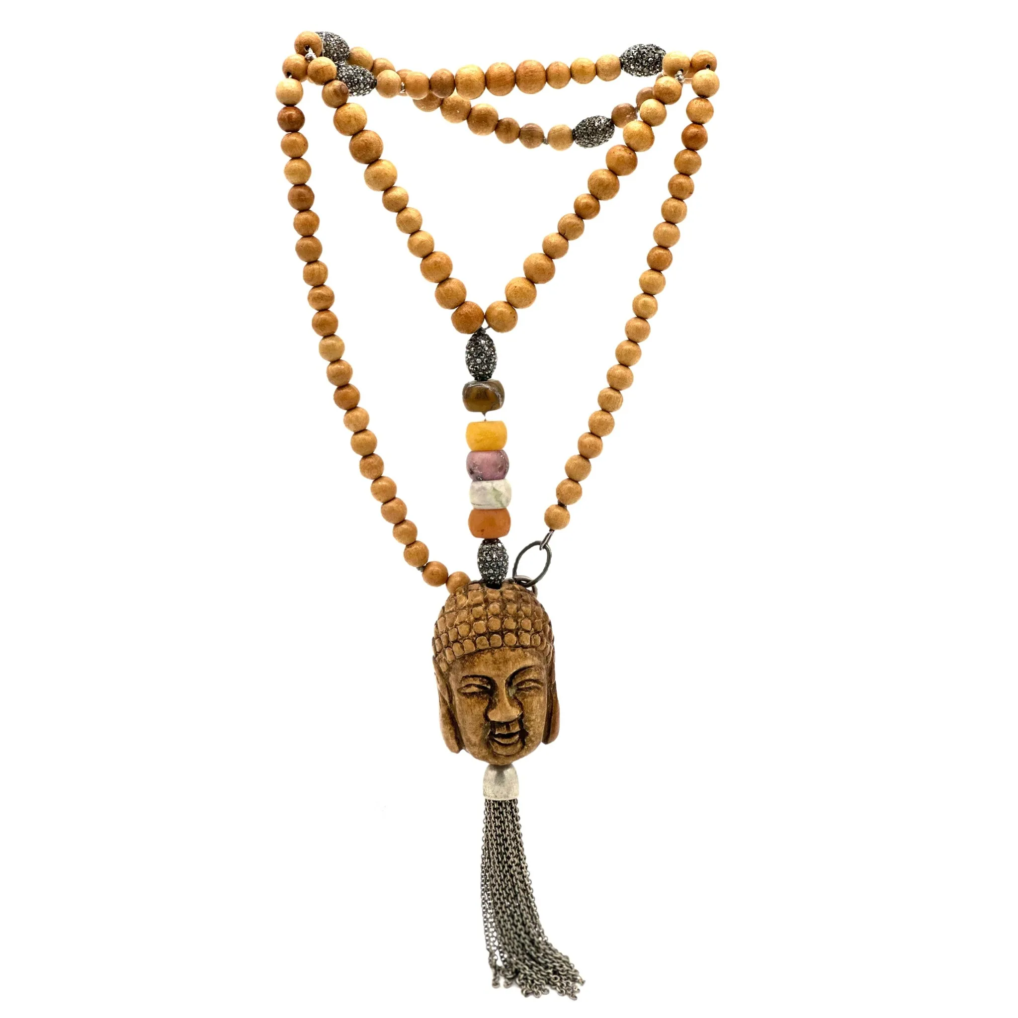 Beaded Brown wood Buddha Necklace