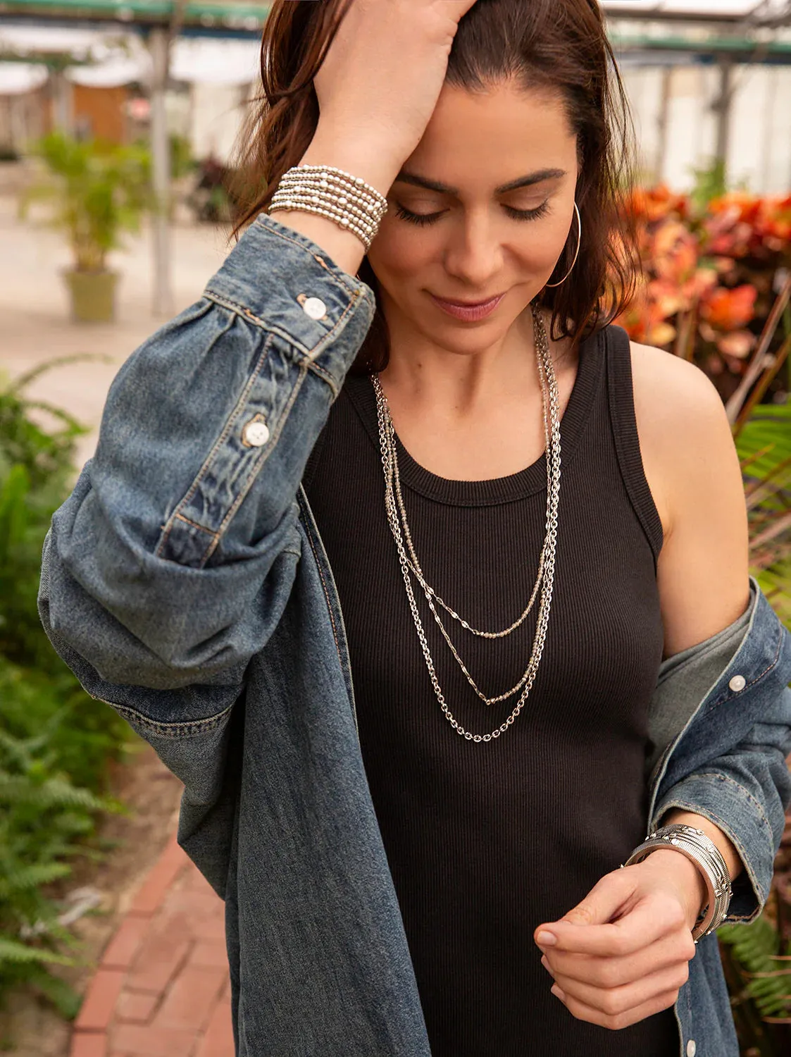 Beaded Chain Wrap Necklace in Silver