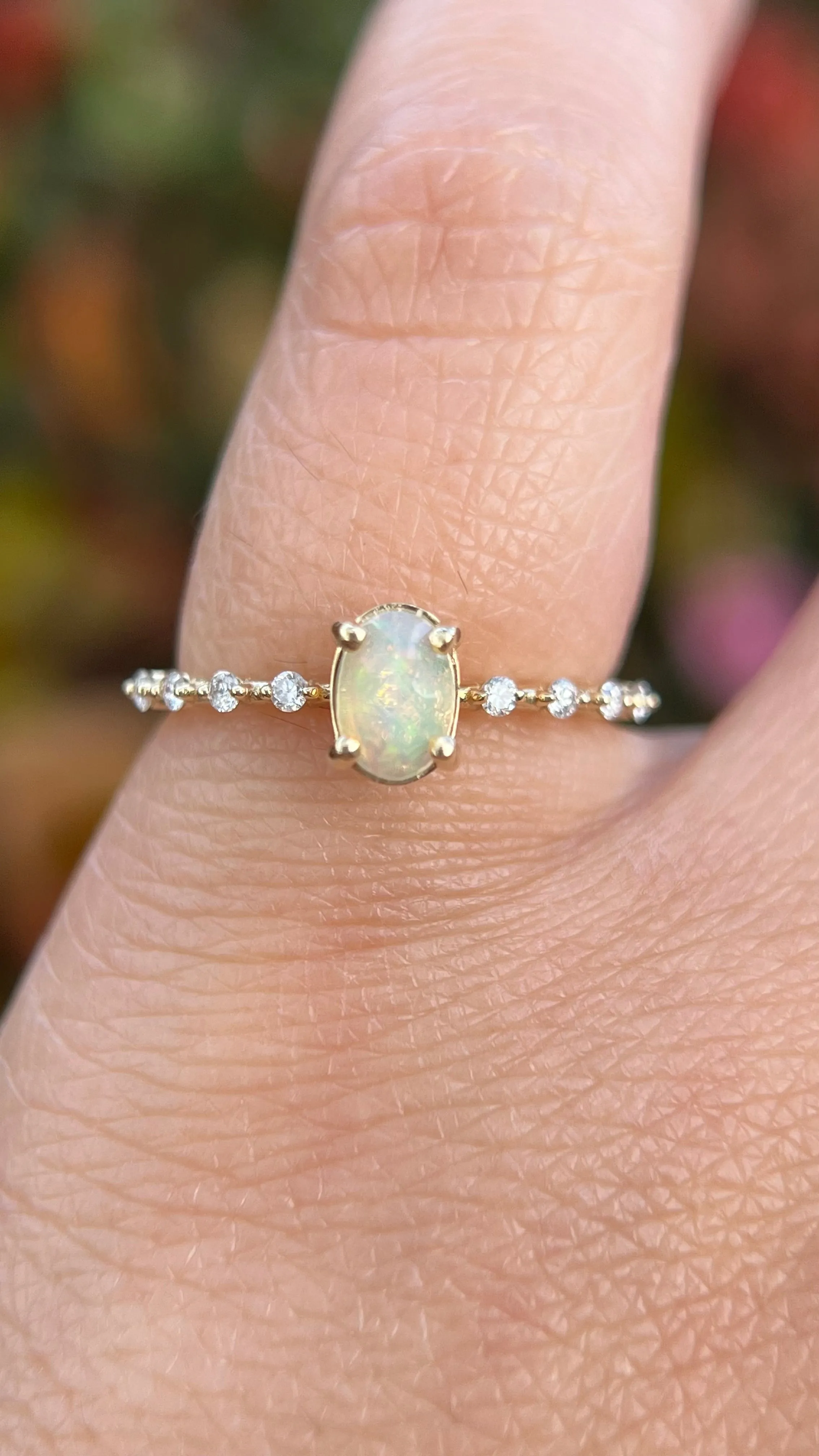 Bella 6x4mm 0.30ct Oval Opal Spaced Diamond Ring 14K Gold DFR030