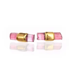 Belted Raw Pink Tourmaline Stud Earrings