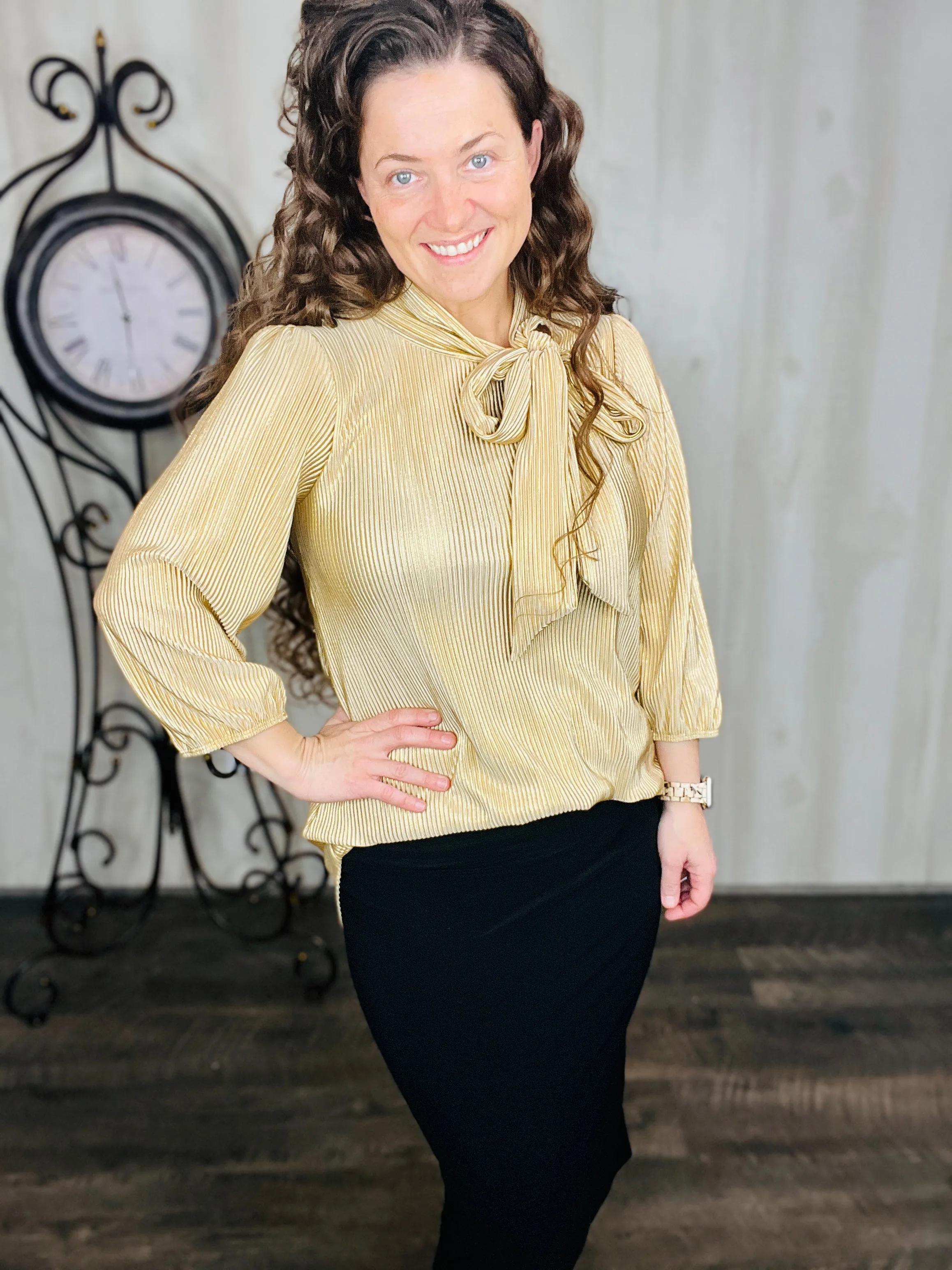 Bethany Bow Tie Top- Gold