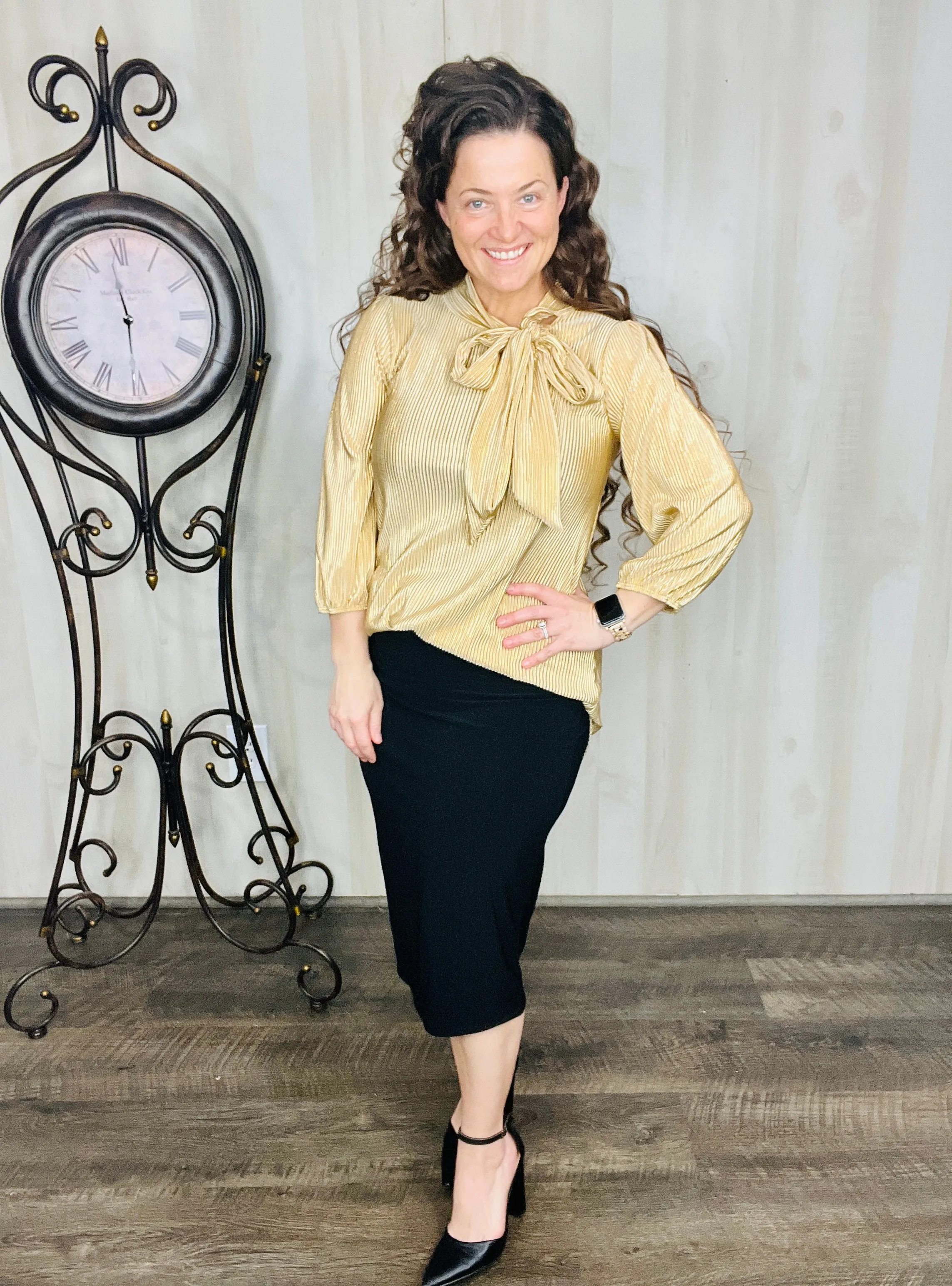 Bethany Bow Tie Top- Gold