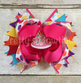 Birthday Bow -- Birthday balloons Bow -- Birthday Headband -- Birthday Bow with cake center -- Girls OTT bow