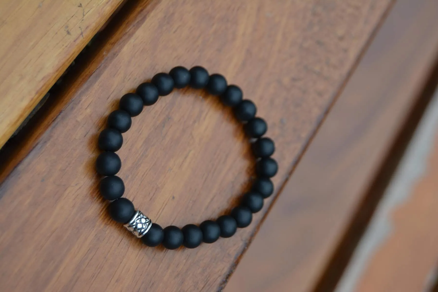 Black Matte Glass Beaded Unisex Bracelet