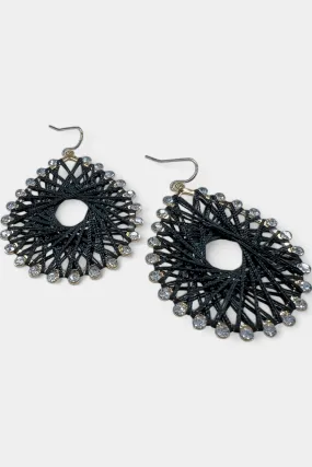 Black Teardrop Woven Earrings