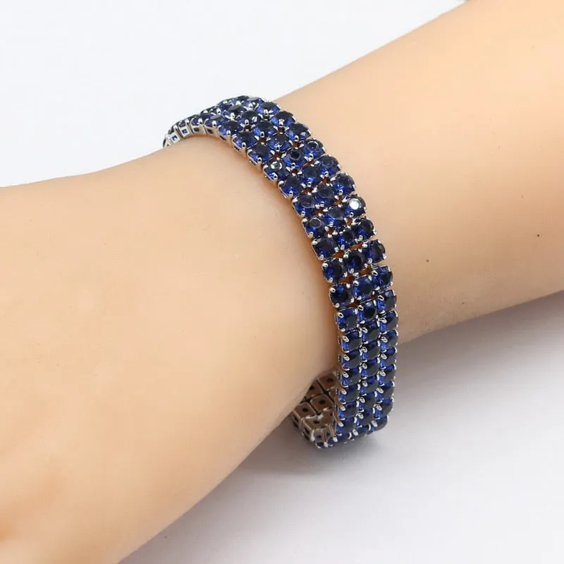 Blue Crystal Silver Color Jewelry Sets For Women Stud Earrings Bracelet