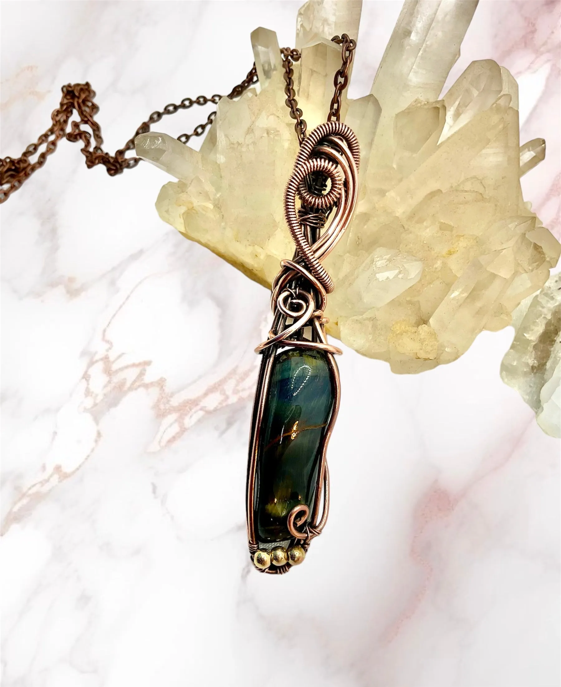 Blue Tiger Eye Wire Wrapped Pendant