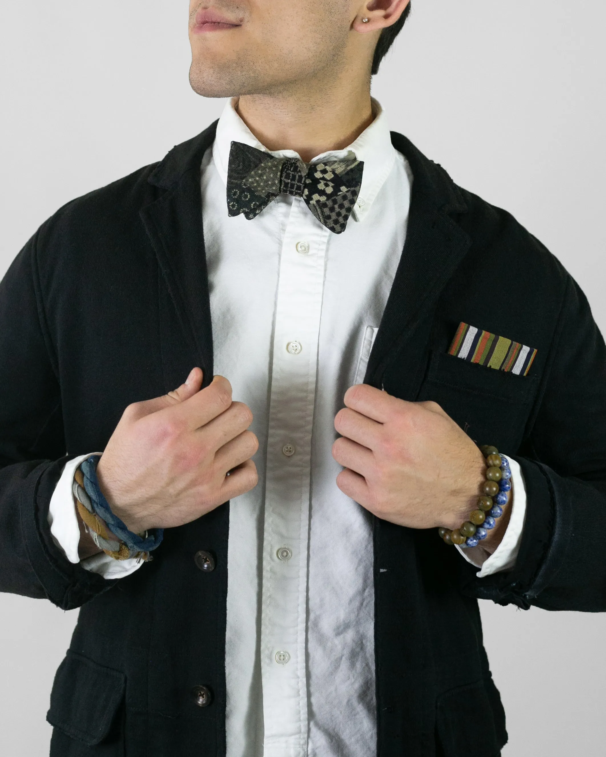 Bow Tie, Brown Dotted Asanoha and Charcoal Small Patchwork Style