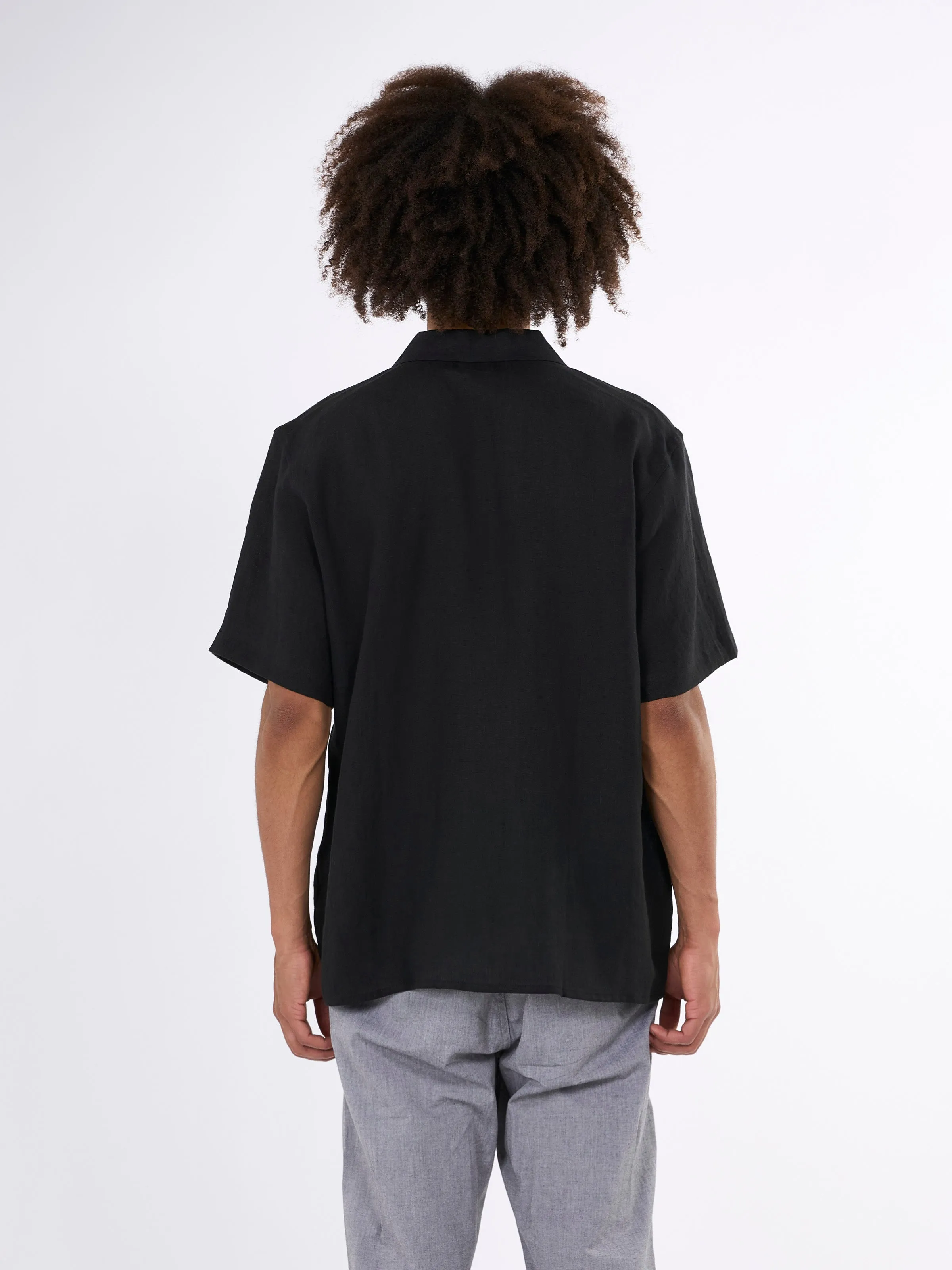 Box fit short sleeved linen shirt - Black Jet