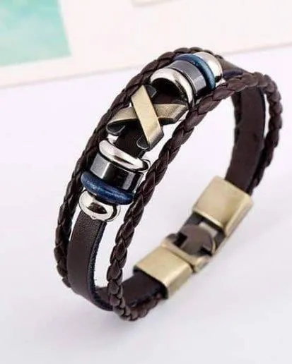 Bracelets - X Letter Shaped Braided Bangle Beads - Black