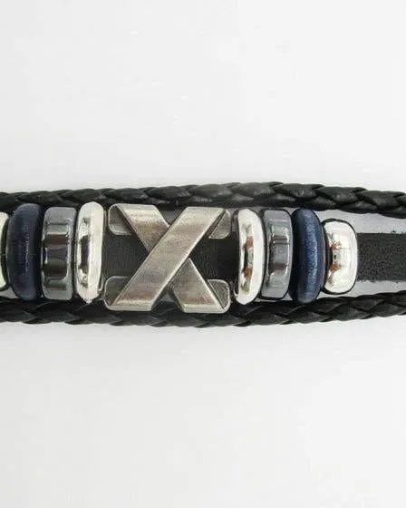 Bracelets - X Letter Shaped Braided Bangle Beads - Black