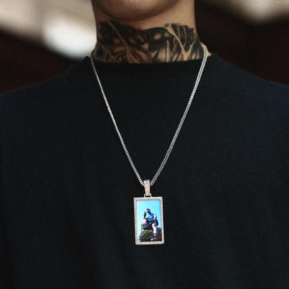 Brand New Custom Made Rectangle Photo Medallion Necklace