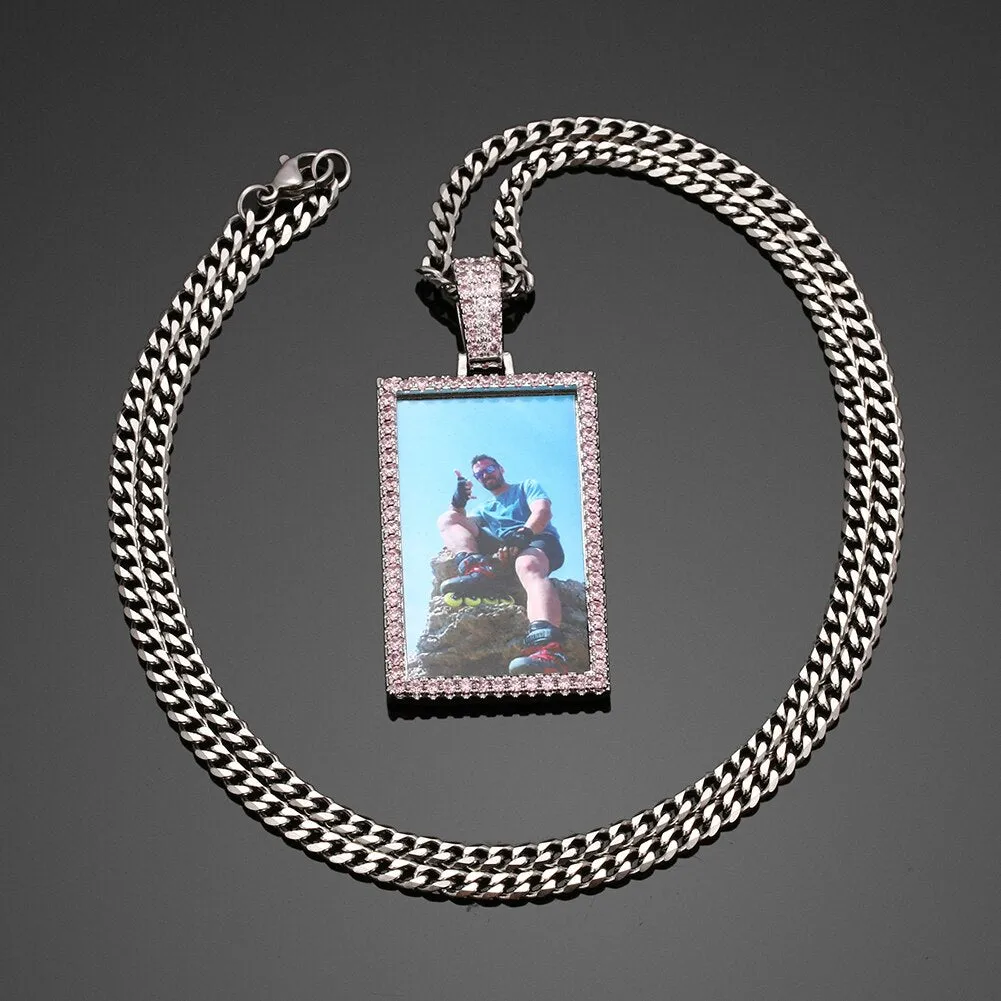 Brand New Custom Made Rectangle Photo Medallion Necklace