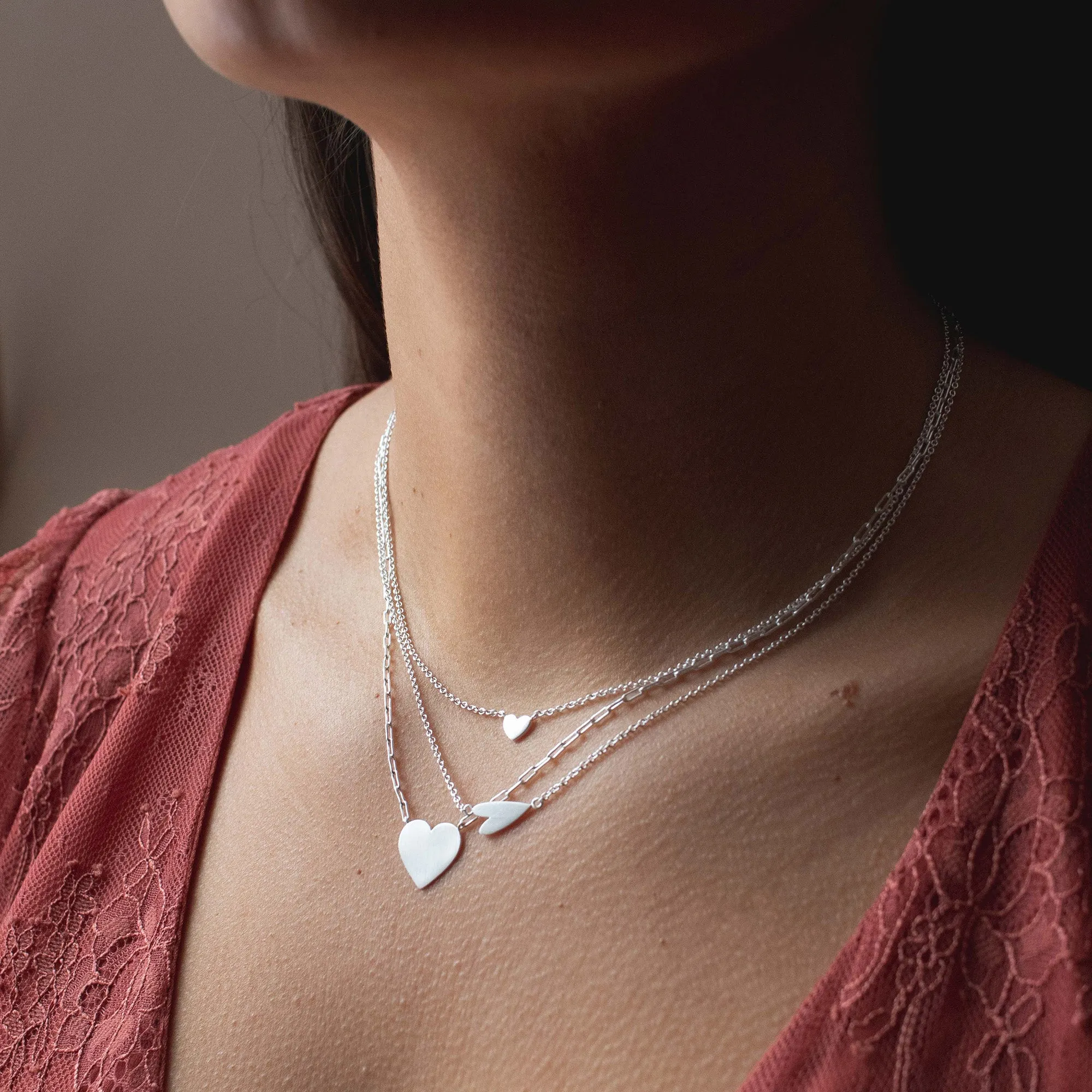 Brushed Silver Horizontal Heart Necklace