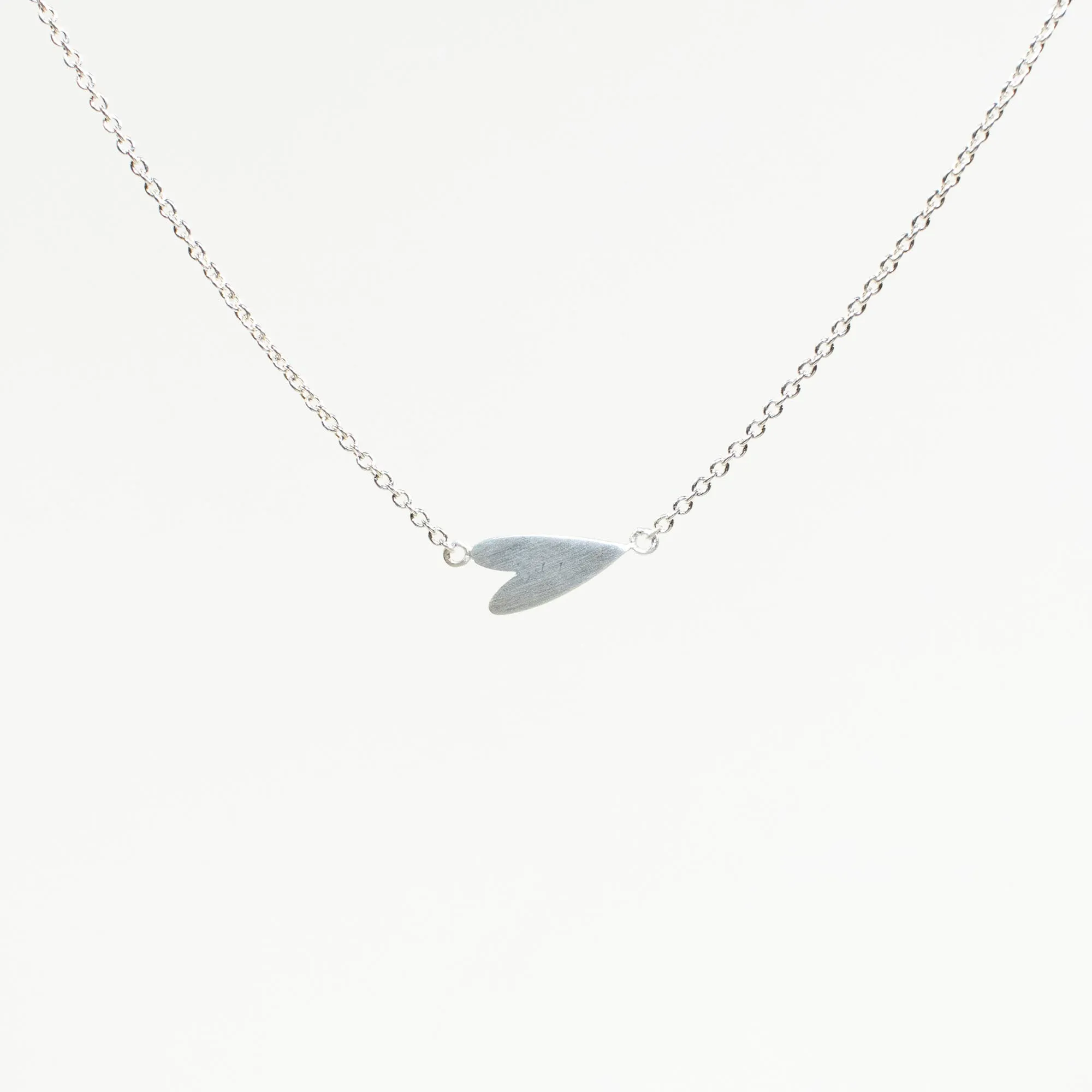 Brushed Silver Horizontal Heart Necklace