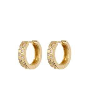 Checkerboard Pave Hoops- Gold