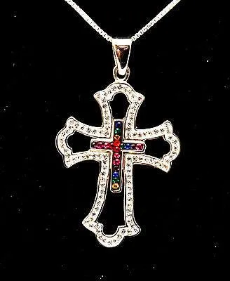 Christian Cross Pendant With Colored Gemstones 4#