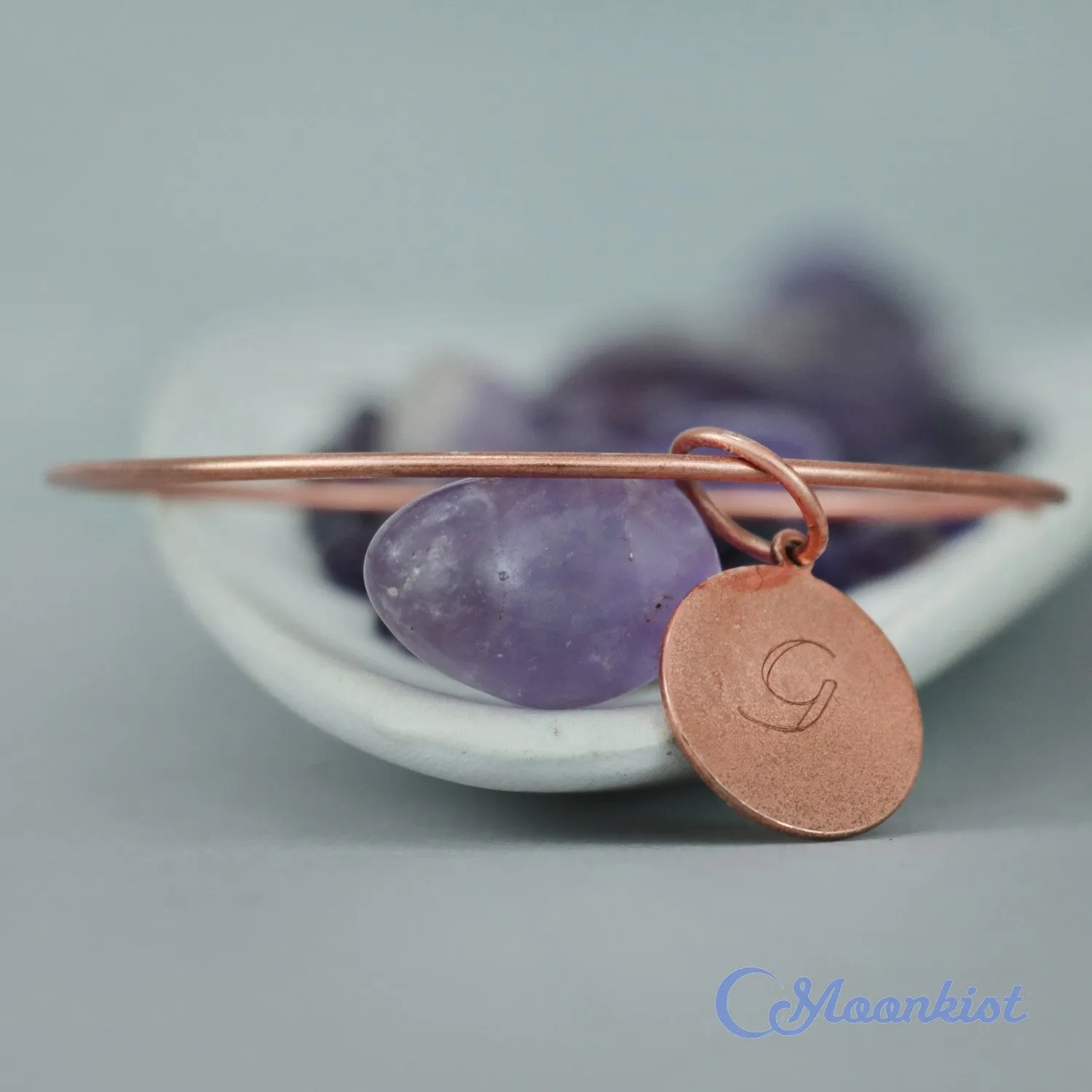 Copper Charm Bangle Bracelet with Engraved Copper Initial Disk | Moonkist Designs