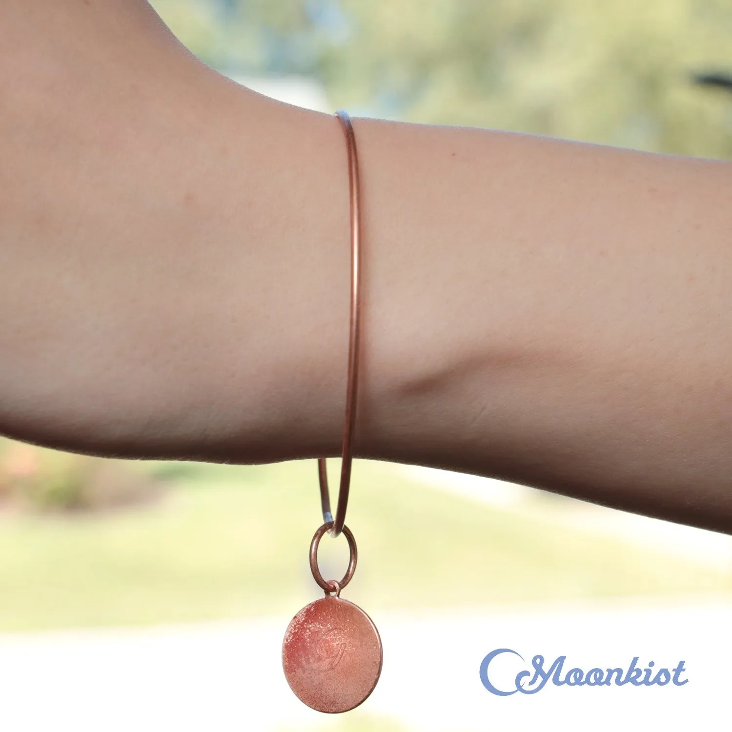 Copper Charm Bangle Bracelet with Engraved Copper Initial Disk | Moonkist Designs