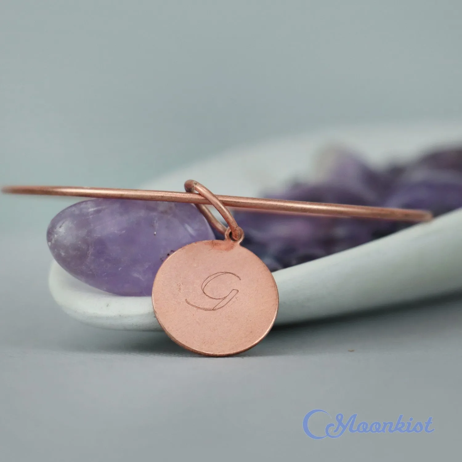 Copper Charm Bangle Bracelet with Engraved Copper Initial Disk | Moonkist Designs