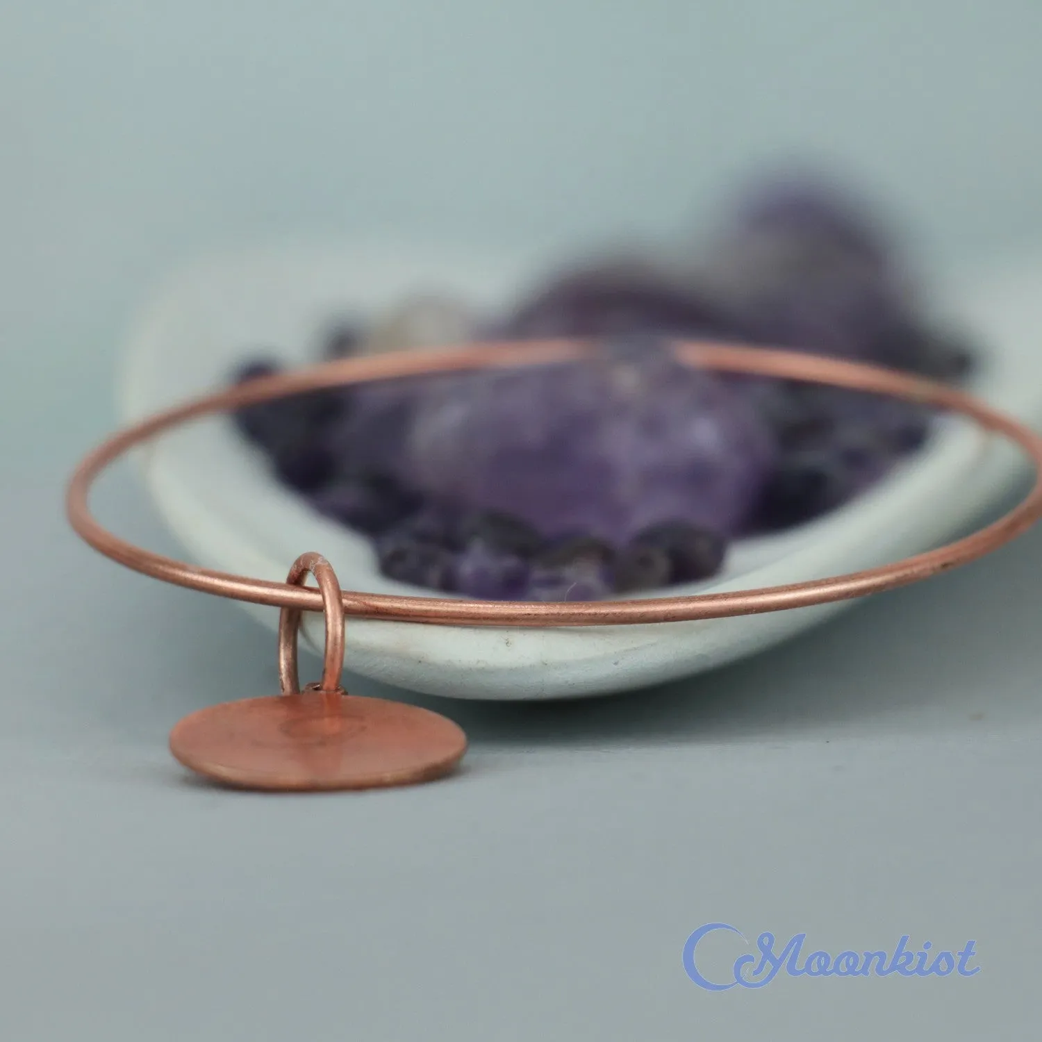 Copper Charm Bangle Bracelet with Engraved Copper Initial Disk | Moonkist Designs