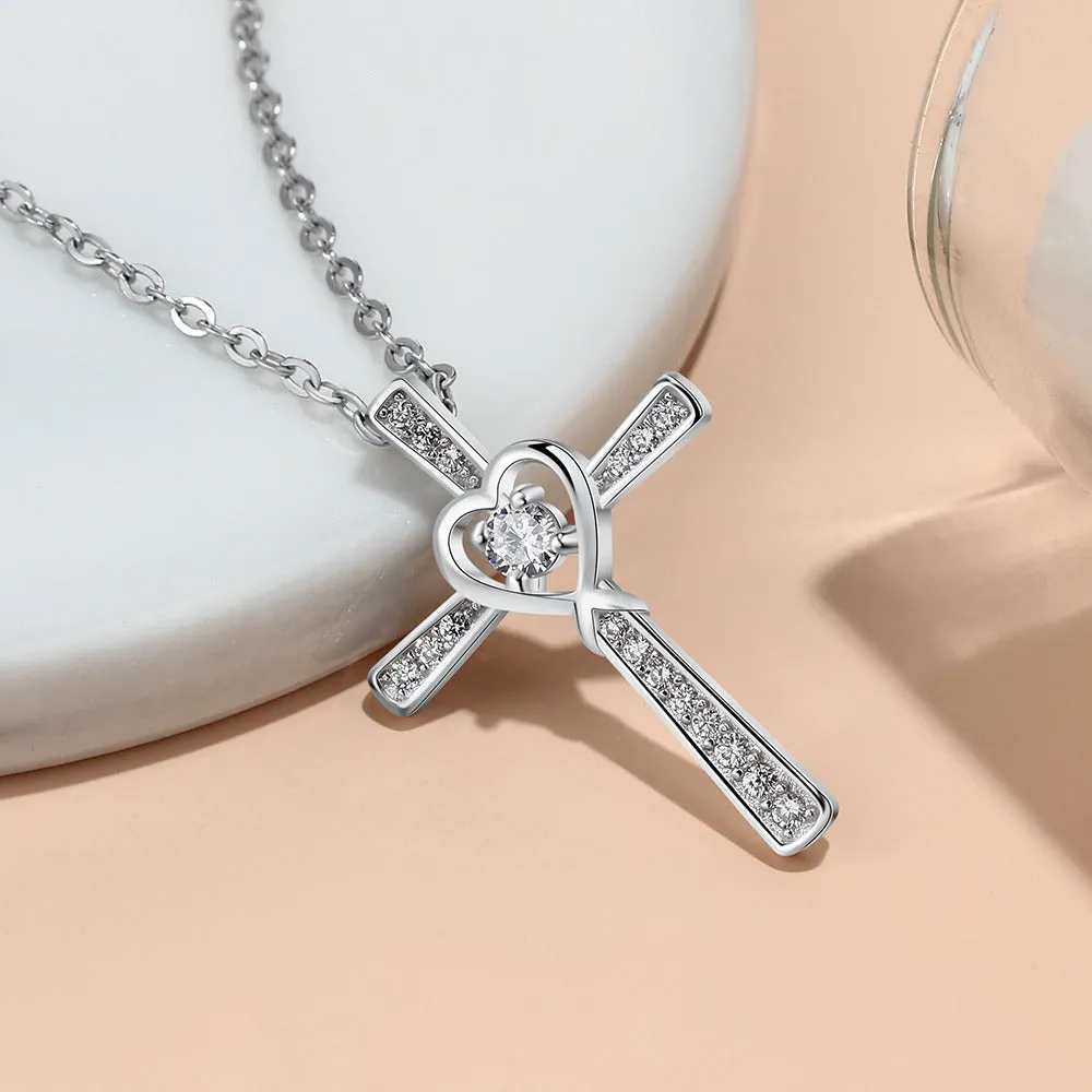 Cross With Cordate Pendant Necklace