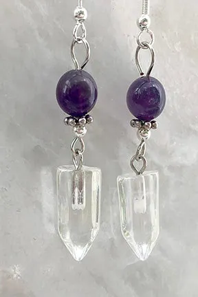 Crystal Point and Amethyst Earrings