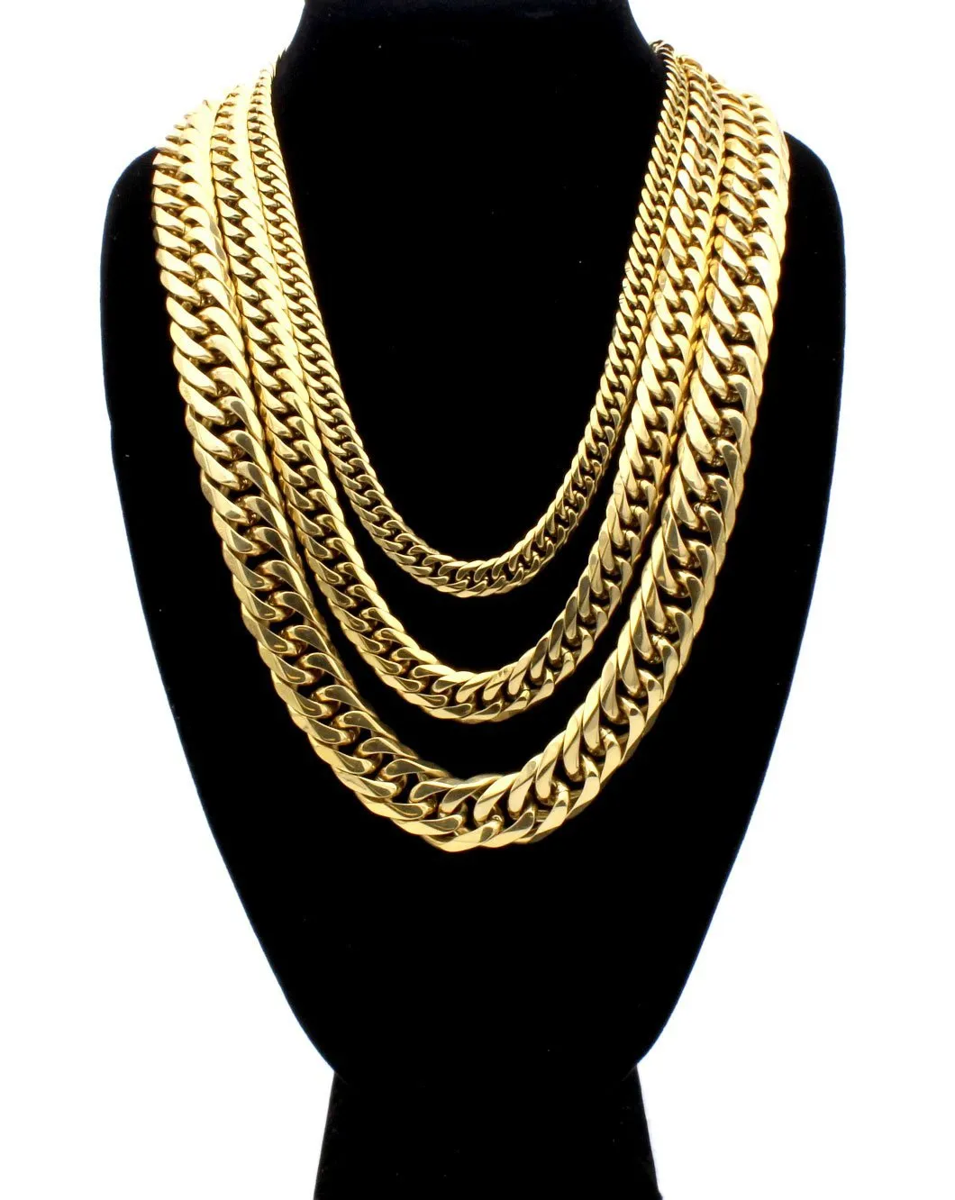 Cuban Link Necklace 18k Gold Plated Miami Stainless Steel Double Link Chain