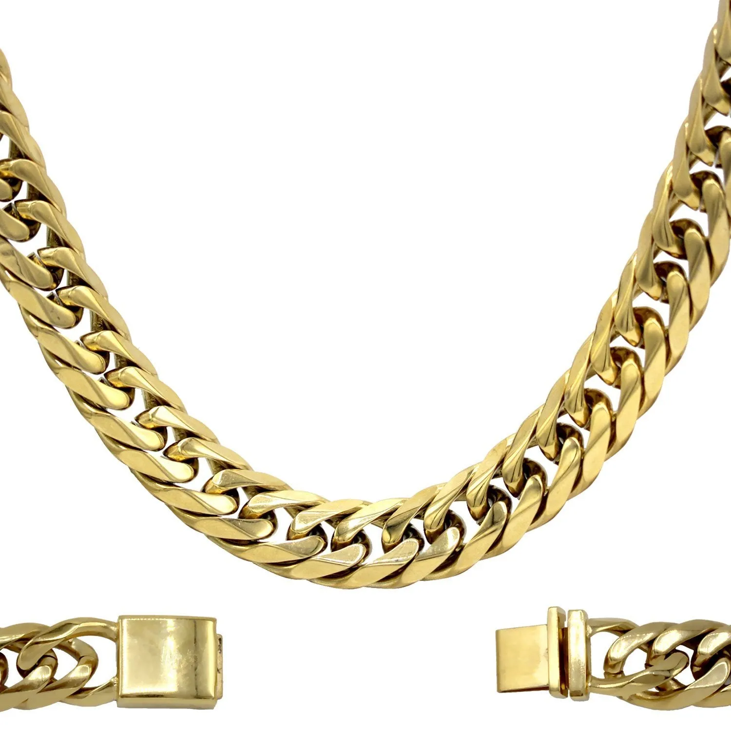 Cuban Link Necklace 18k Gold Plated Miami Stainless Steel Double Link Chain