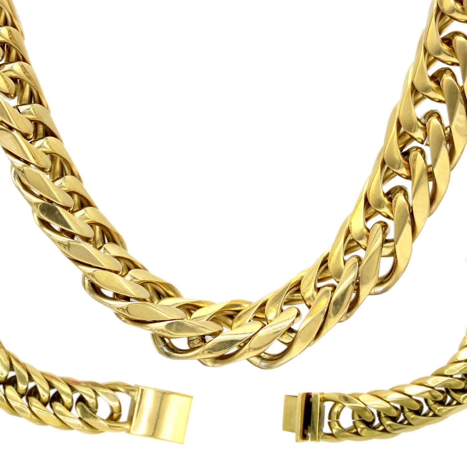 Cuban Link Necklace 18k Gold Plated Miami Stainless Steel Double Link Chain