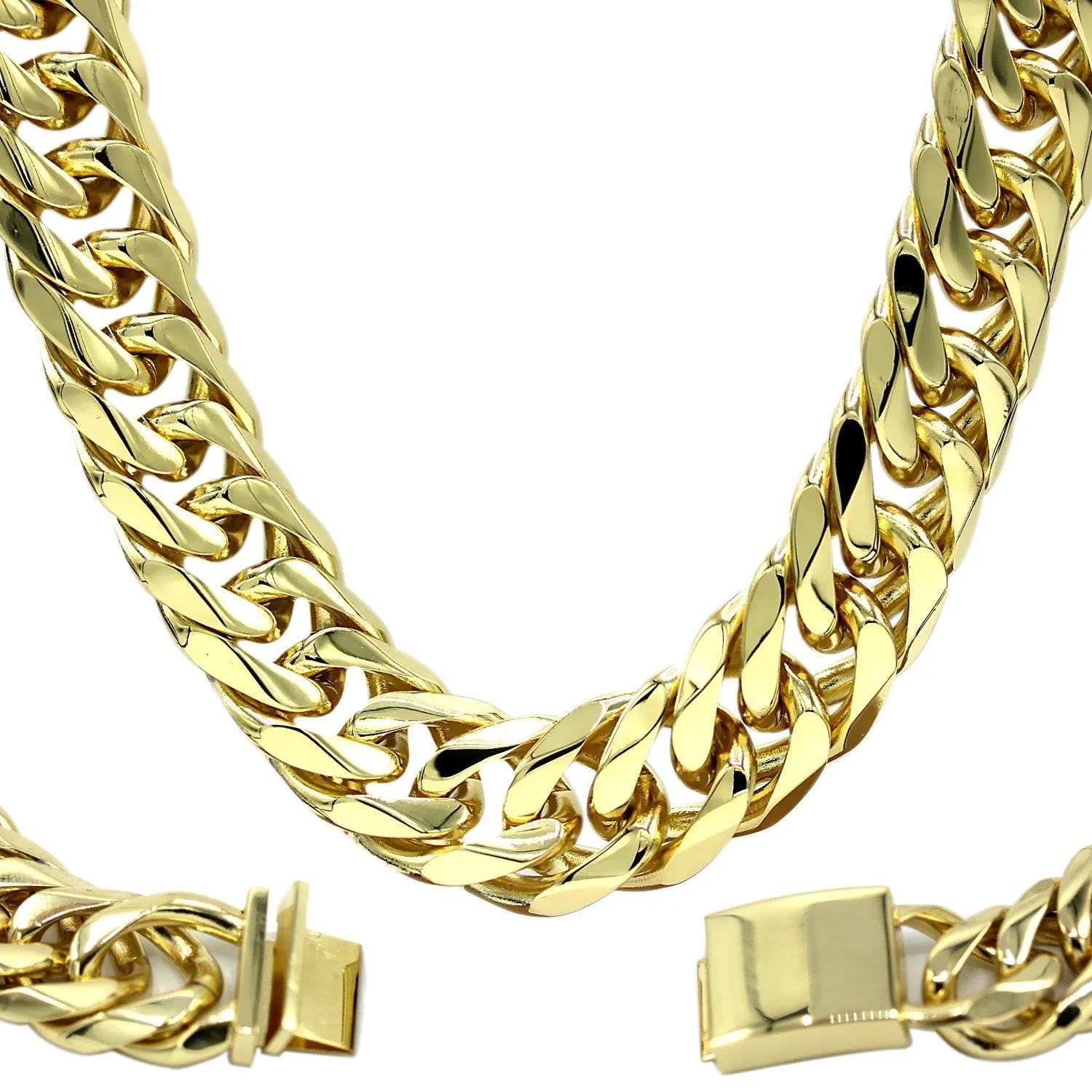 Cuban Link Necklace 18k Gold Plated Miami Stainless Steel Double Link Chain