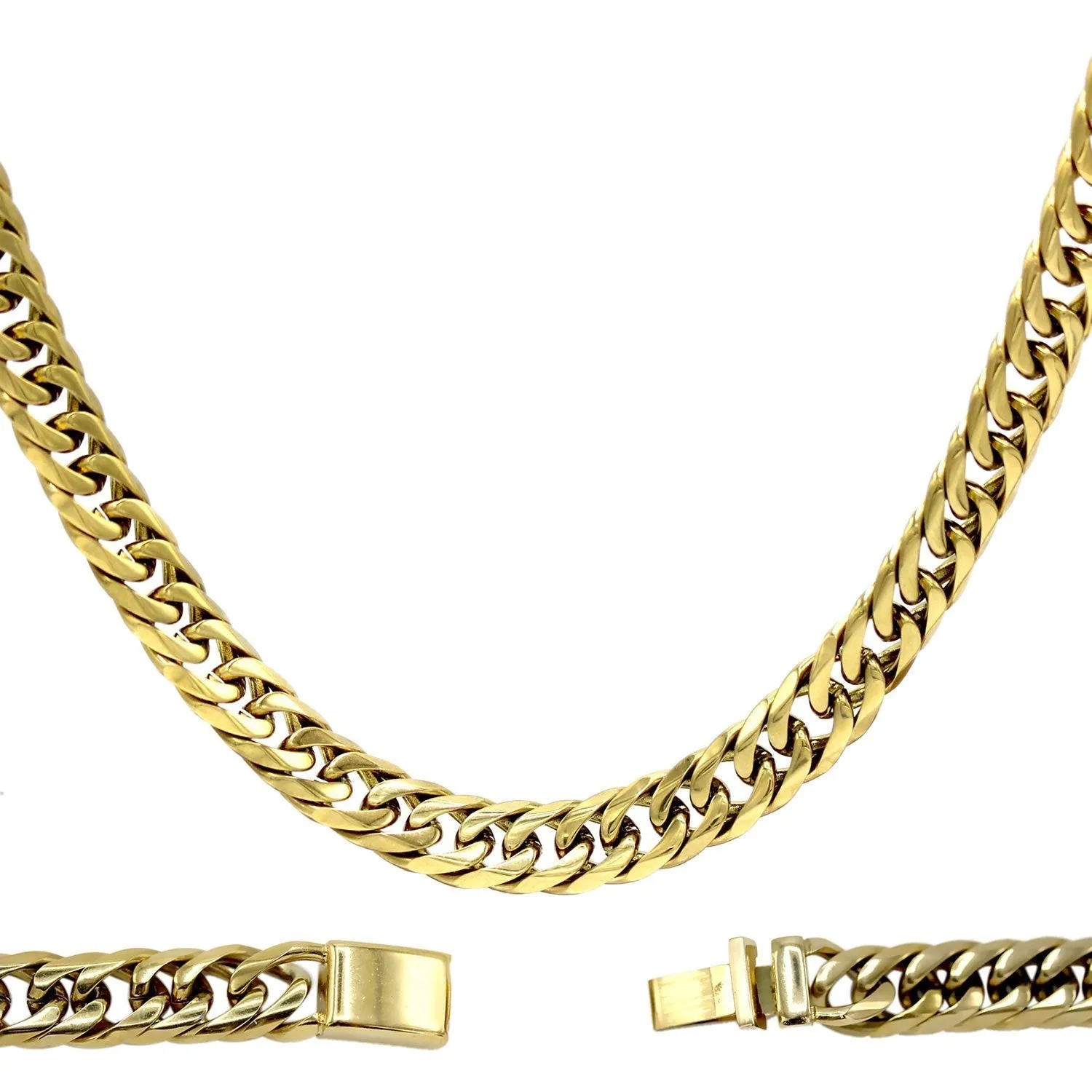 Cuban Link Necklace 18k Gold Plated Miami Stainless Steel Double Link Chain