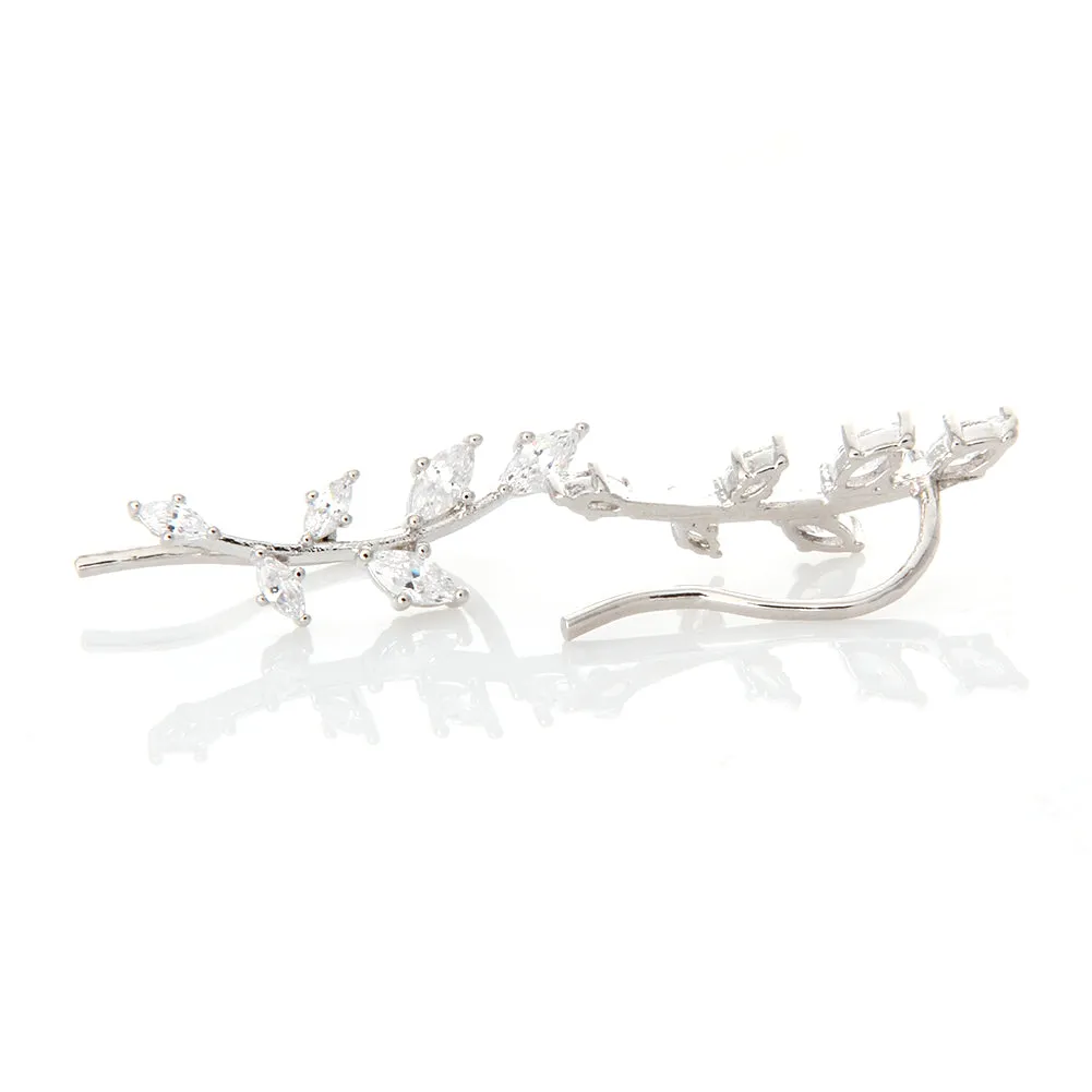 CZ Leaf Ear Climbers Cuff Crawler Earrings