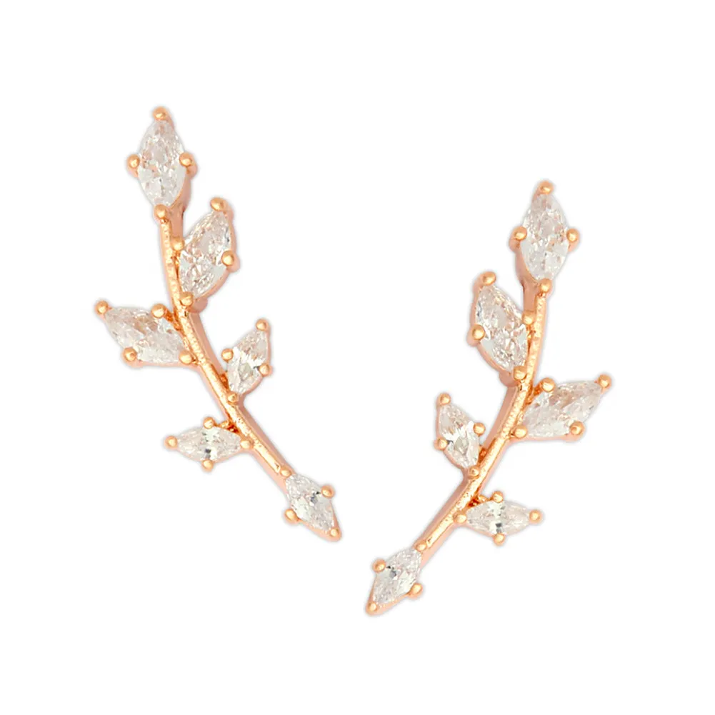 CZ Leaf Ear Climbers Cuff Crawler Earrings