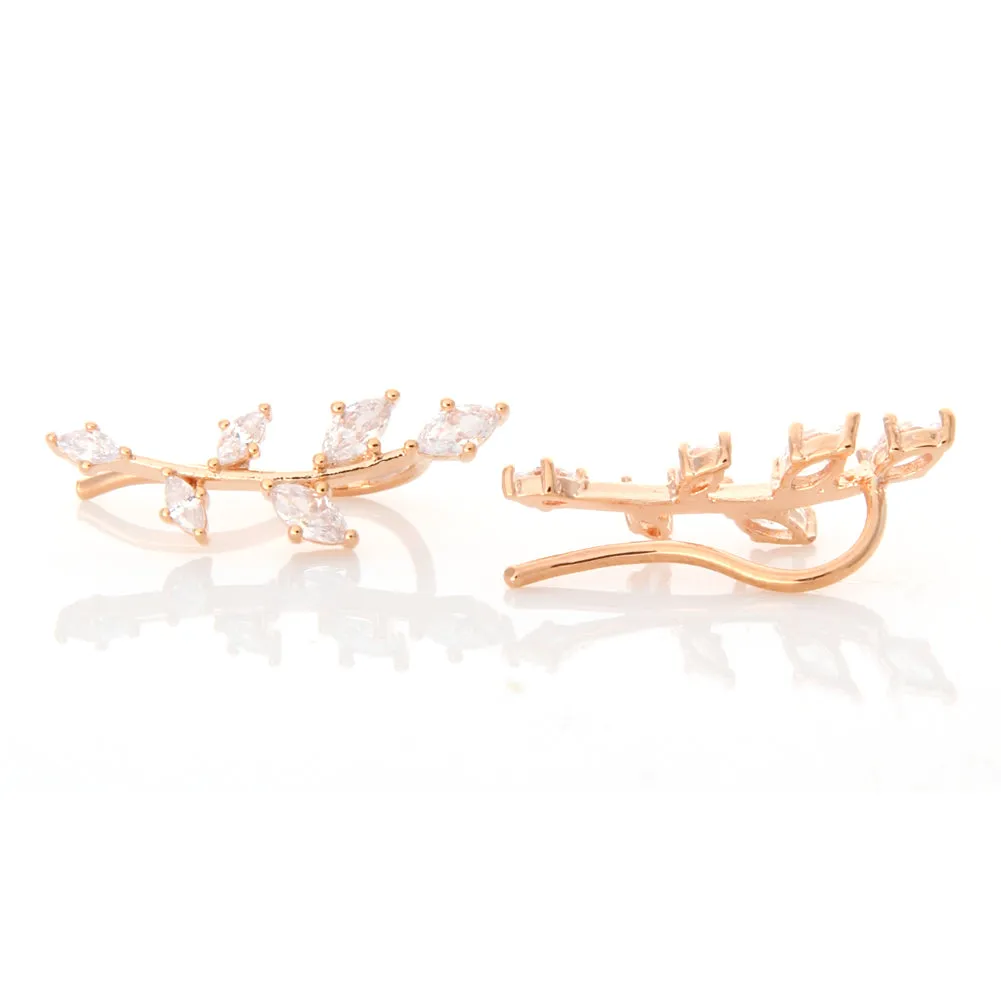 CZ Leaf Ear Climbers Cuff Crawler Earrings