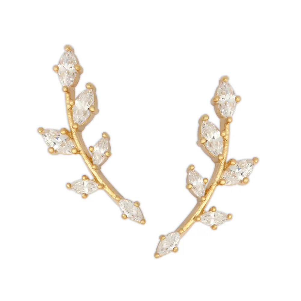 CZ Leaf Ear Climbers Cuff Crawler Earrings