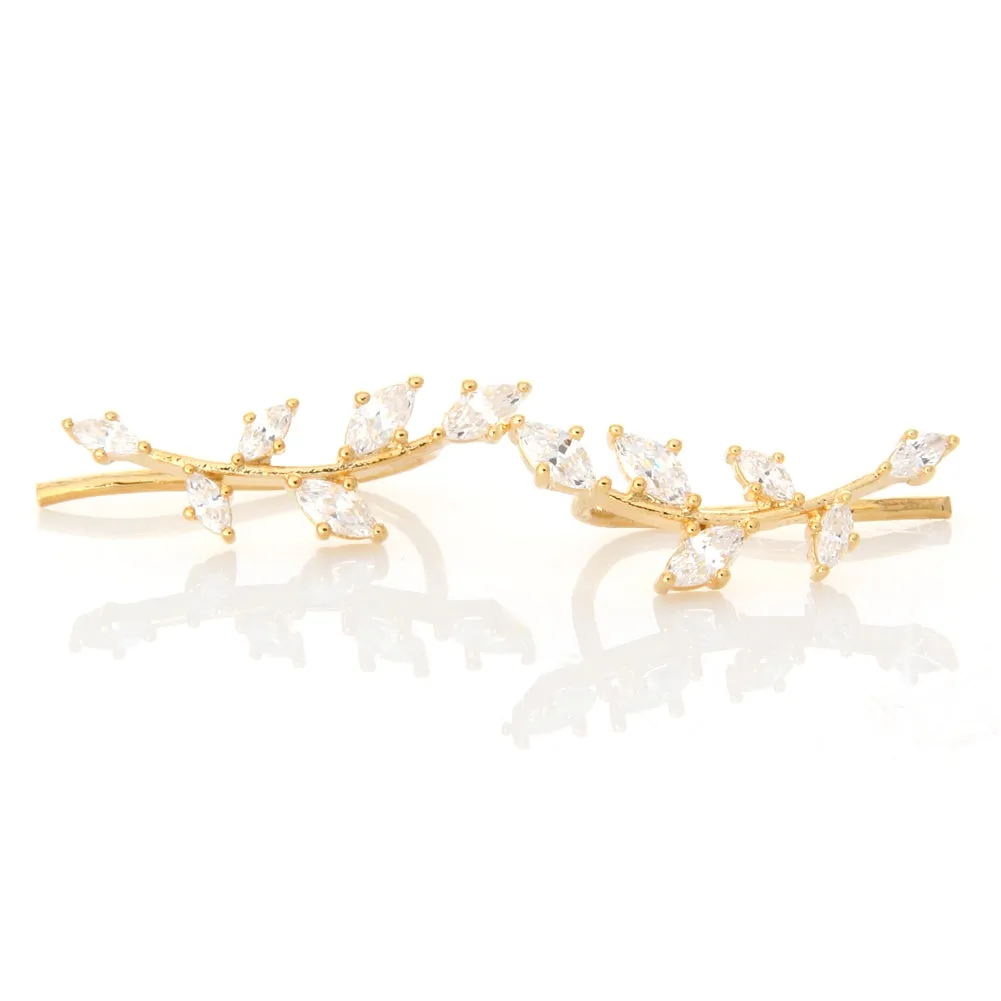 CZ Leaf Ear Climbers Cuff Crawler Earrings