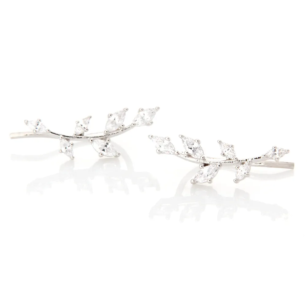 CZ Leaf Ear Climbers Cuff Crawler Earrings