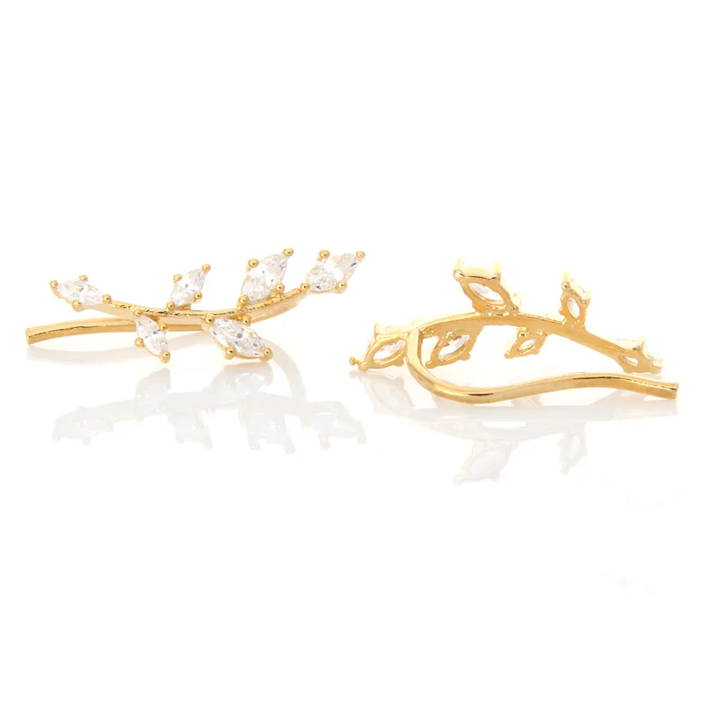 CZ Leaf Ear Climbers Cuff Crawler Earrings