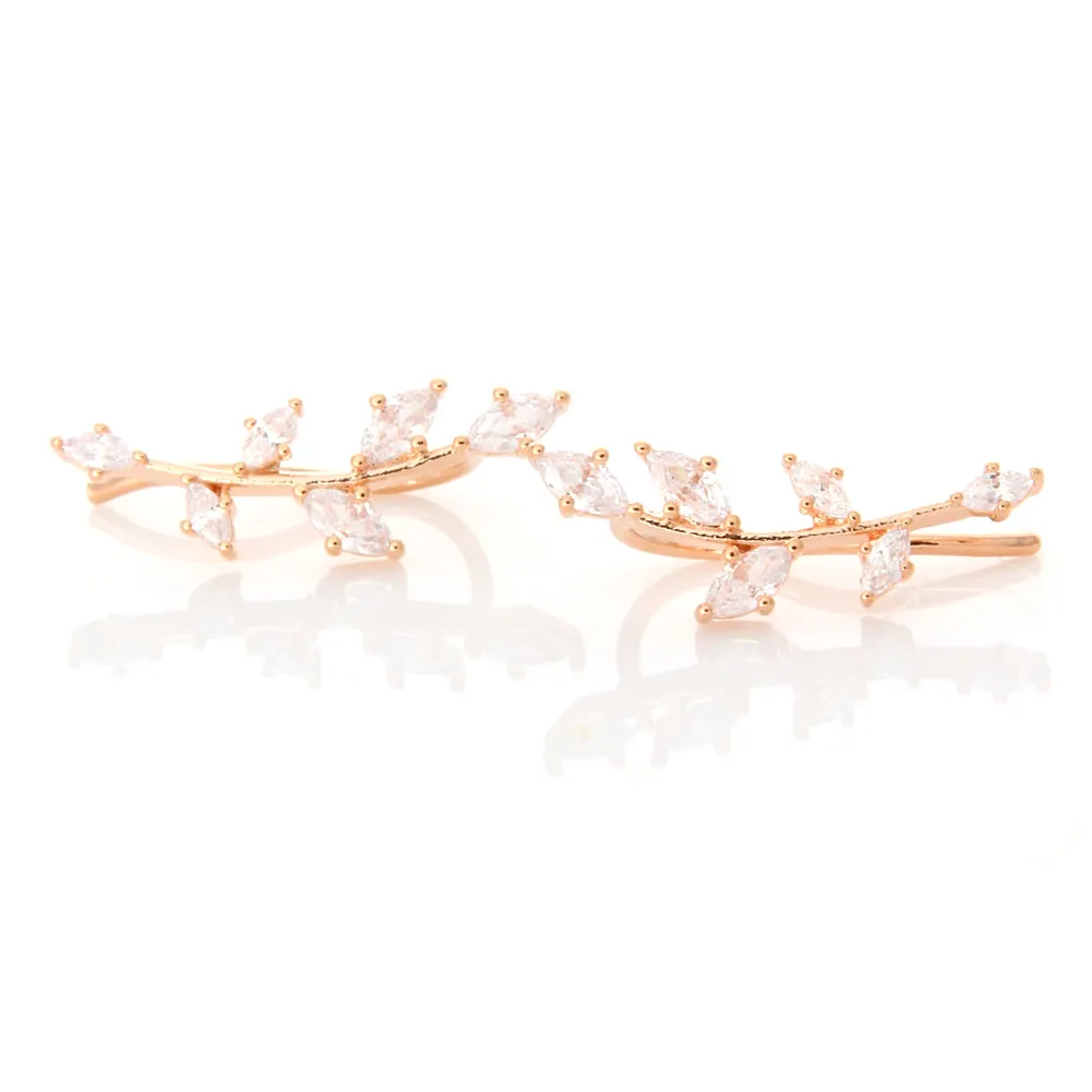 CZ Leaf Ear Climbers Cuff Crawler Earrings