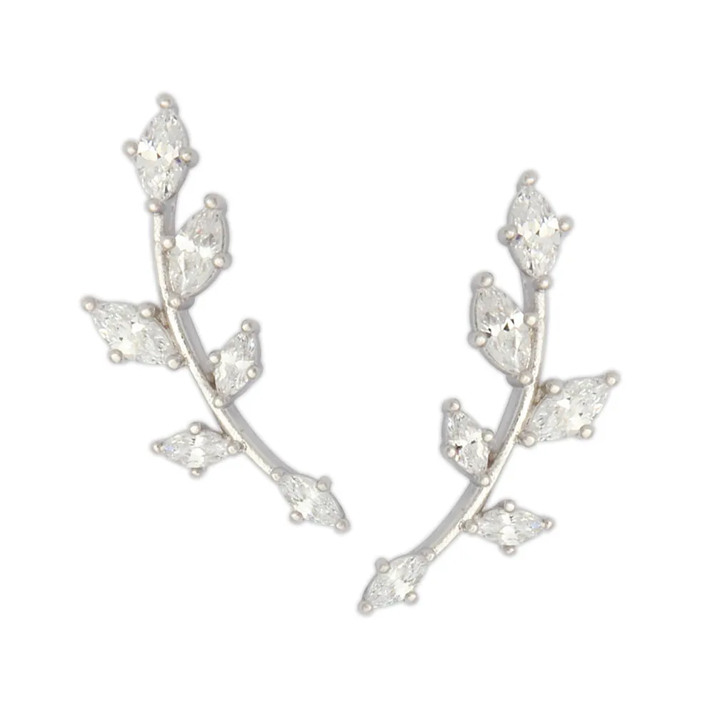 CZ Leaf Ear Climbers Cuff Crawler Earrings