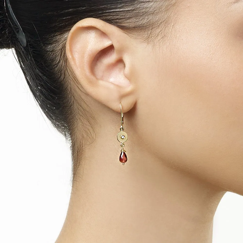 Dangle Disk Earrings With Diamond And Carnelian