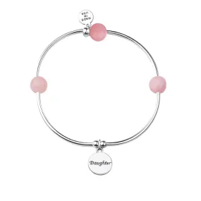 Daughter | Soft Bangle Charm Bracelet | Rose Quartz